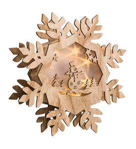 Wooden Star or Snowflake with Lighted Holographic Inset