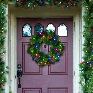 Indoor/Outdoor Blue Ridge Wreath with Battery-Operated Dual-Function Lights, 24" dia.