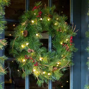 Indoor/Outdoor Blue Ridge Wreath with Battery-Operated Dual-Function Lights, 24" dia.