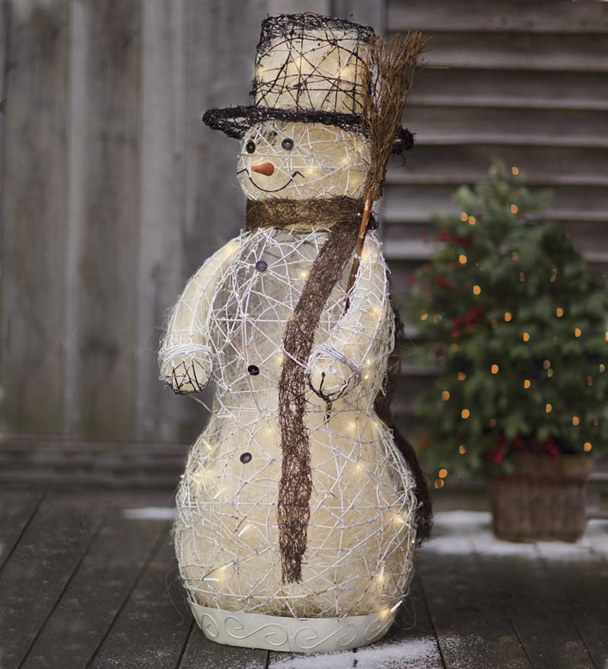 Rattan LED Snowman Holiday Decoration