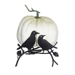Black Metal Halloween Pumpkin Holder with Ravens