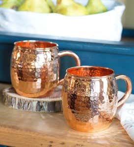 Hand Hammered Solid Copper Mugs, Set of 2