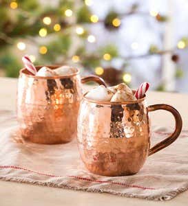 Hand Hammered Solid Copper Mugs, Set of 2