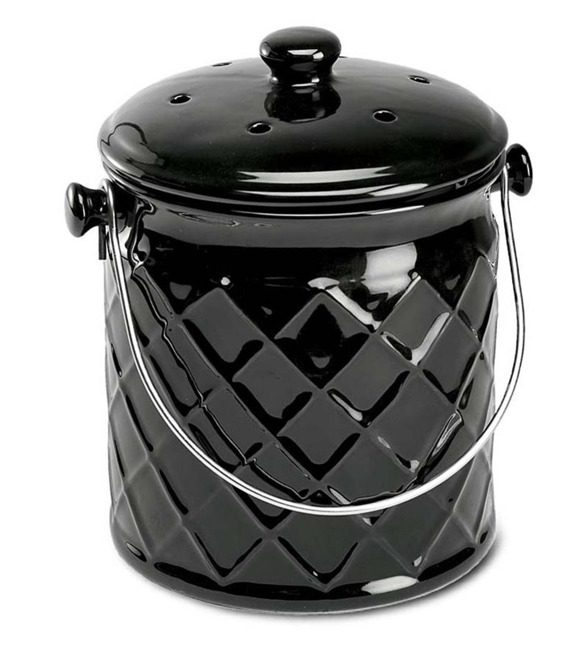 1-Gallon Lattice Ceramic Compost Crock - Black