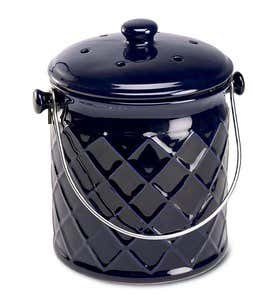 1-Gallon Lattice Ceramic Compost Crock - Black