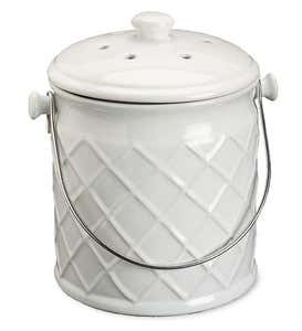 1-Gallon Lattice Ceramic Compost Crock - Black