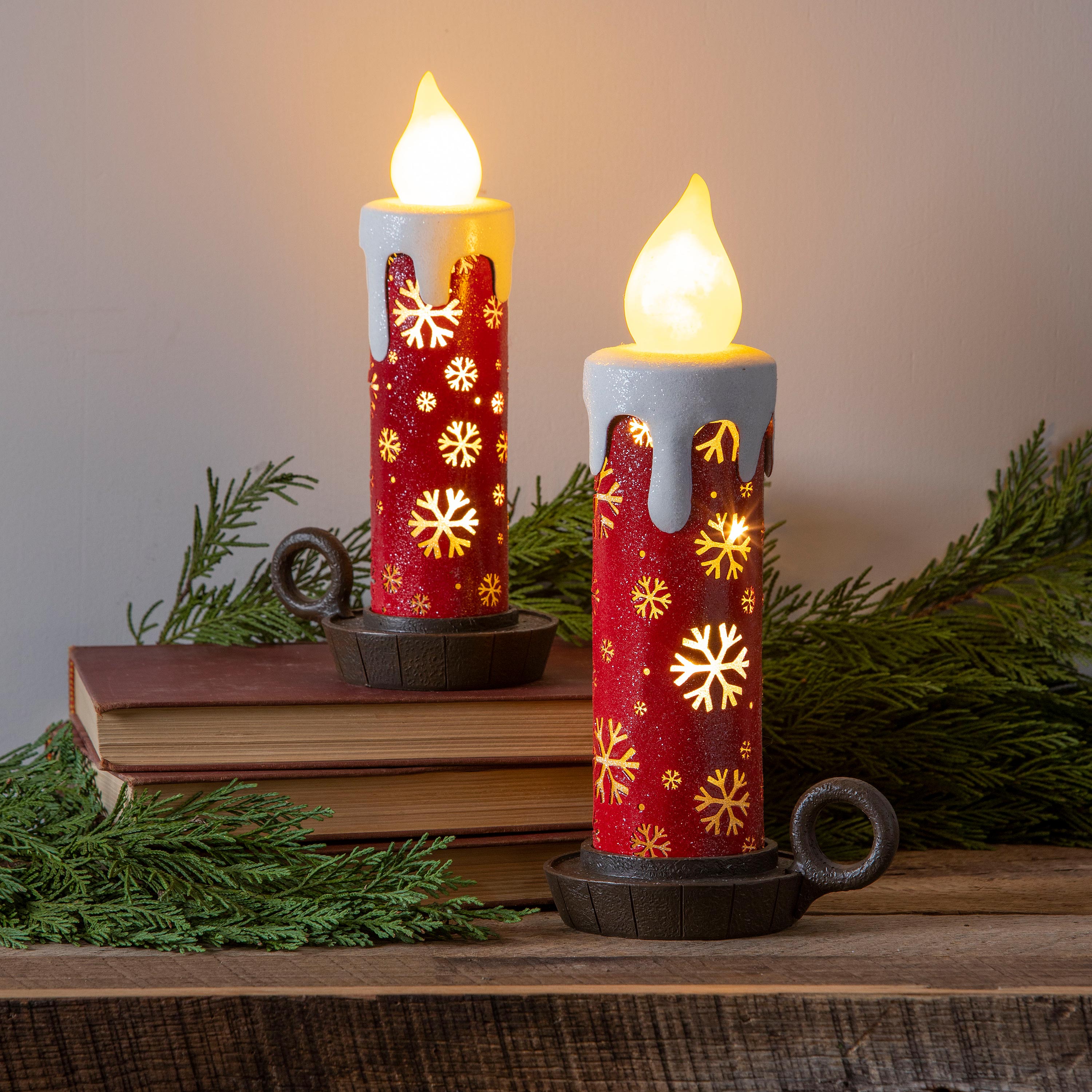 Lighted Snowflake Candlestick Table Décor, Set of 2