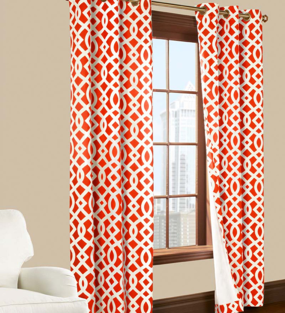 95”L Thermalogic™ Trellis Grommet-Top Insulated Curtains - Coral