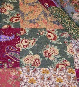 Queen 100% Cotton Paisley Patchwork Block Reversible  Bedspread And Shams