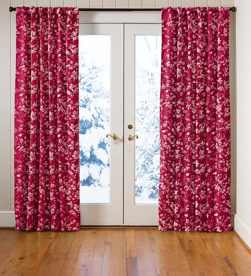 Floral Damask Rod-Pocket Homespun Insulated Curtain Panel