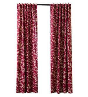 Insulated Floral Damask Short Panel with Rod Pocket, 42"W x 54"L - Red