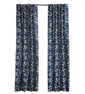 Floral Damask Rod-Pocket Homespun Insulated Curtain Panel, 42"W x 84"L - Indigo