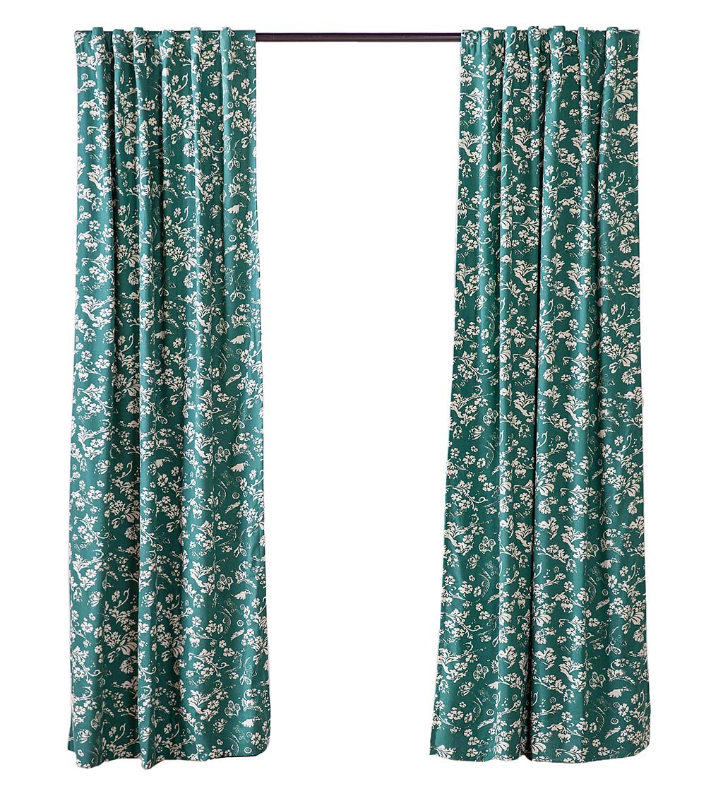 Floral Damask Rod-Pocket Homespun Insulated Curtain Panel, 42"W x 96"L - Evergreen