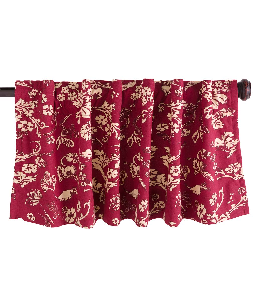 Floral Damask Rod-Pocket Homespun Insulated Curtain Valance, 42"W x 14"L - Red