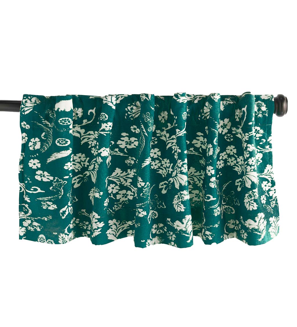 Floral Damask Rod-Pocket Homespun Insulated Curtain Valance, 42"W x 14"L - Evergreen