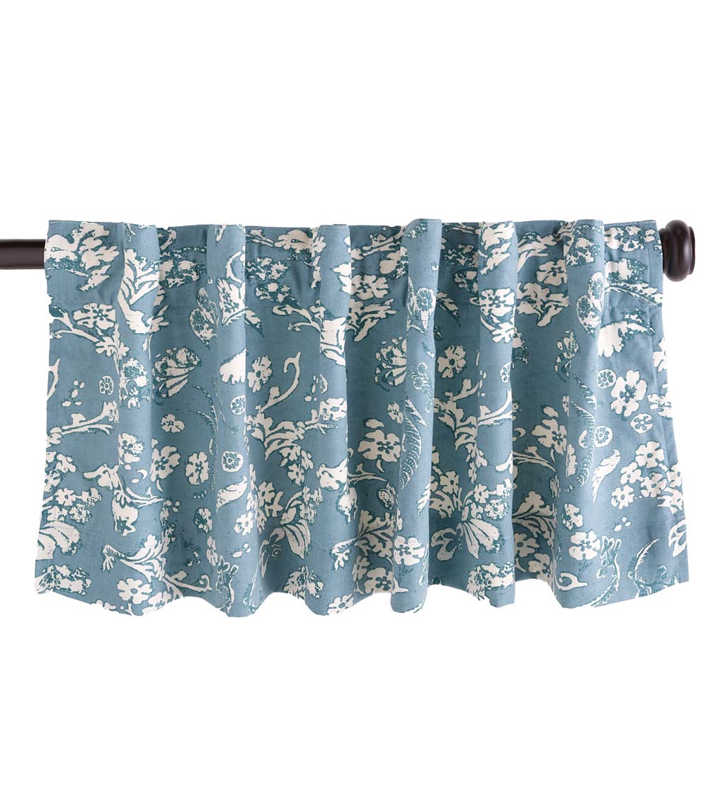 Floral Damask Rod-Pocket Homespun Insulated Curtain Valance, 42"W x 14"L - Blue