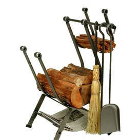 American-Made Hammered Steel Front-Loading Log Rack with Set Of 3 Tools