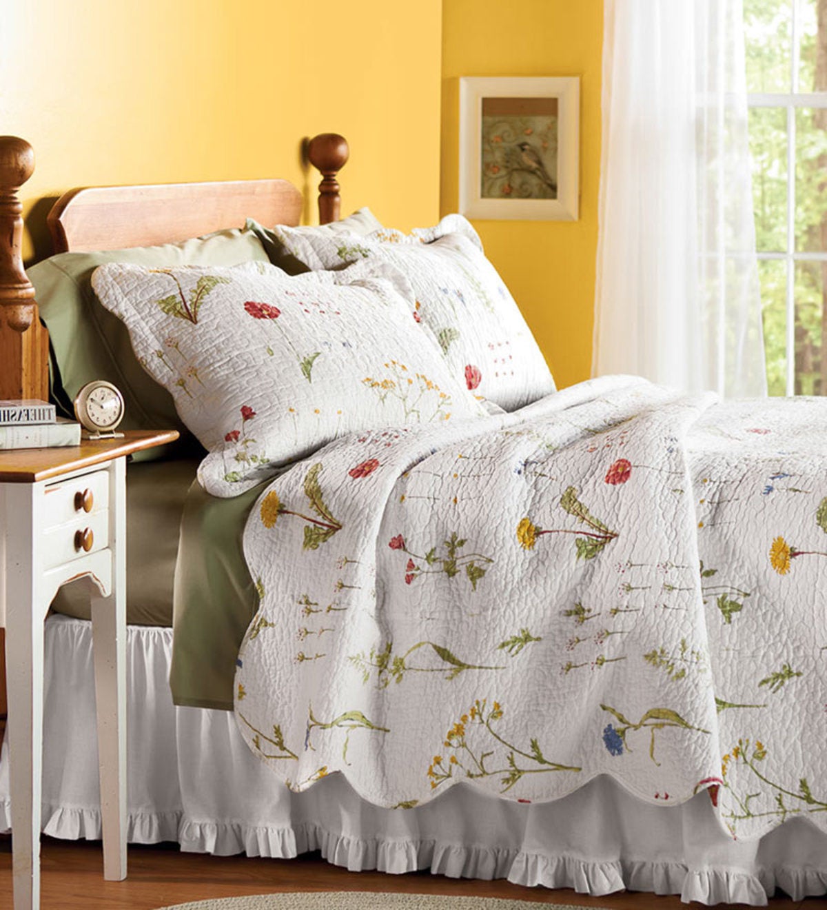 Embroidered Cotton Emily Floral King Quilt Set