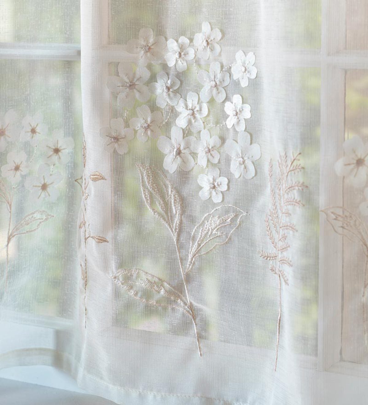 24"L Embroidered Hydrangea Sheer Tiers