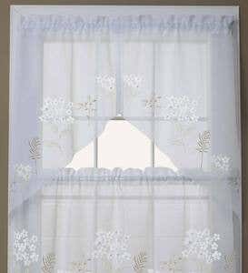 Embroidered Hydrangea Sheer Curtain Panels, Tiers, Valances And Swag