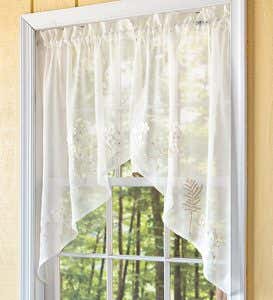 Embroidered Hydrangea Sheer Curtain Panels, Tiers, Valances And Swag