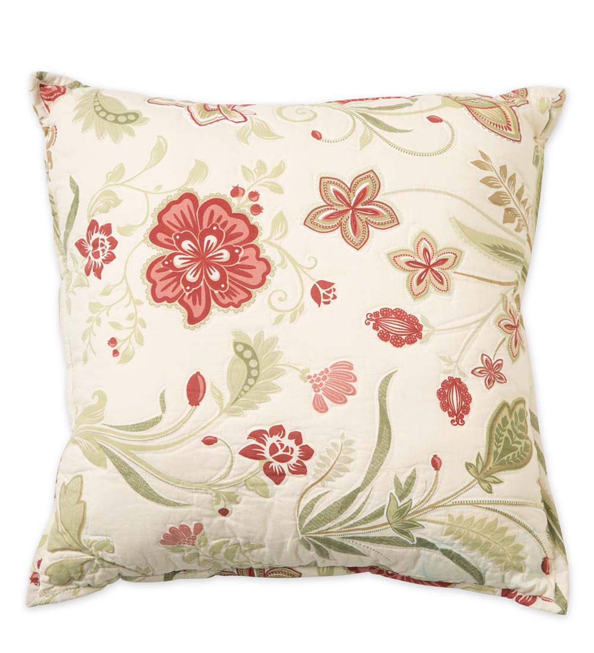 Jacobean Vine Quilted Throw Pillow, 16"sq.