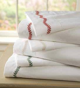 Queen Embroidered Cotton Percale Sheet Set