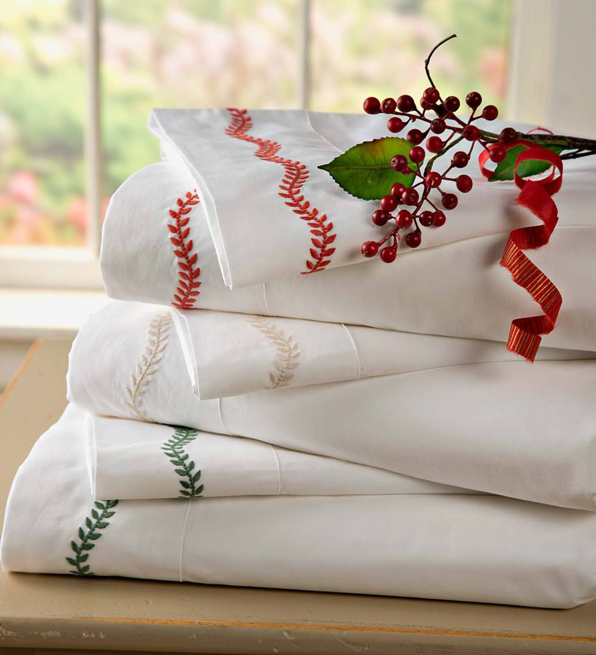 Queen Embroidered Cotton Percale Sheet Set