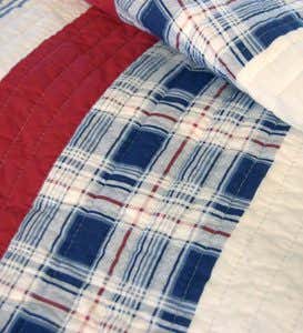 Americana Stripe Cotton Floral Plaid Patchwork Reversible Quilt Set