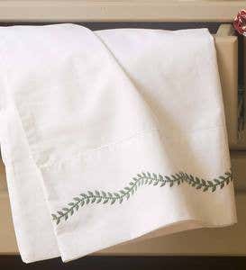 Queen Embroidered Cotton Percale Sheet Set - Navy