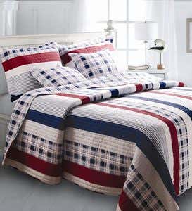 Americana Stripe Cotton Floral Plaid Patchwork Reversible Quilt Set