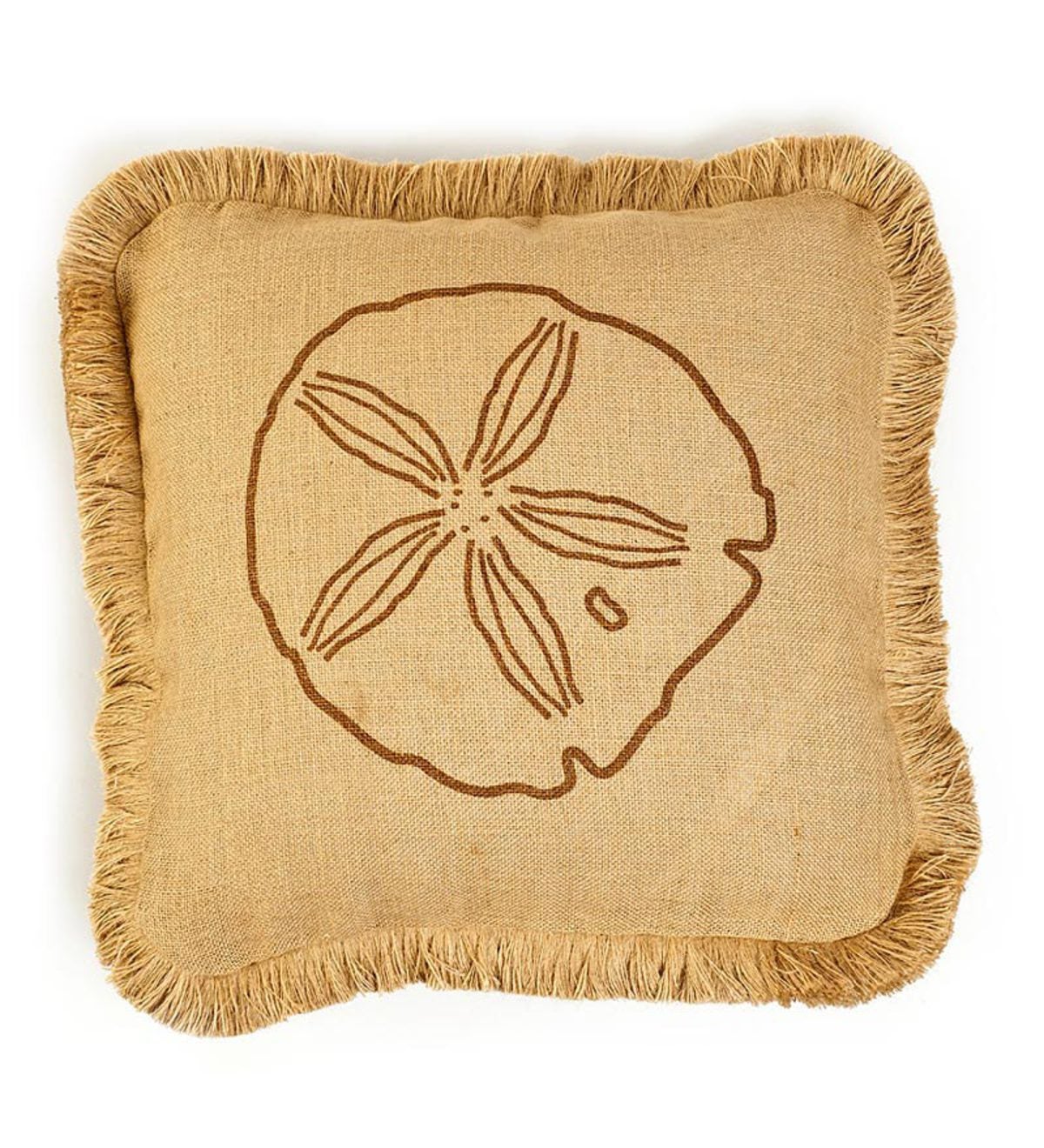 Washed Burlap Sand Dollar Accent Pillow With Fringe