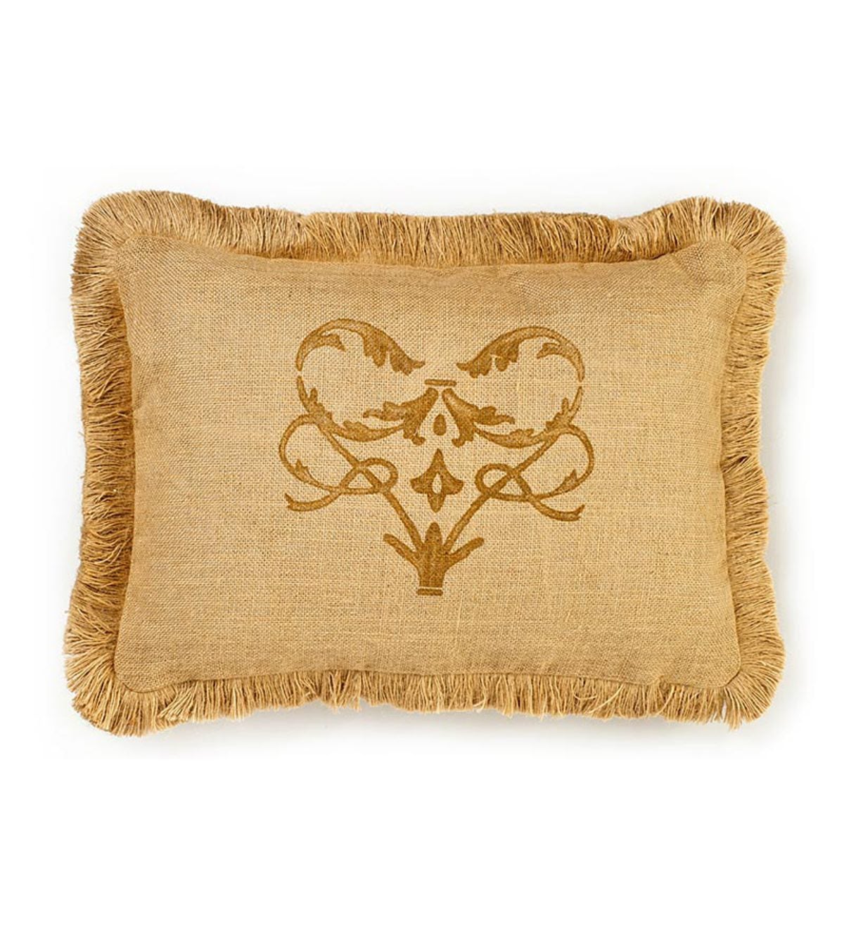 Washed Burlap Solo Damask Accent Pillow With Fringe