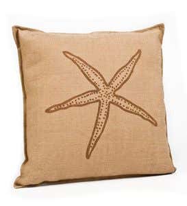 Washed Burlap Starfish Accent Pillow