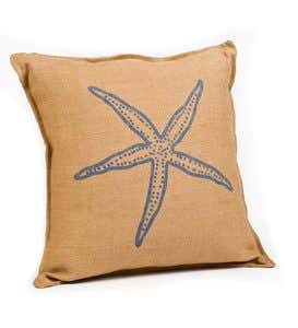 Washed Burlap Starfish Accent Pillow