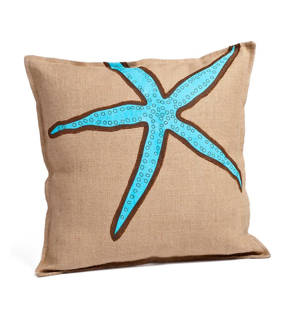 Washed Burlap Accent Pillow With Cotton Starfish Appliqué
