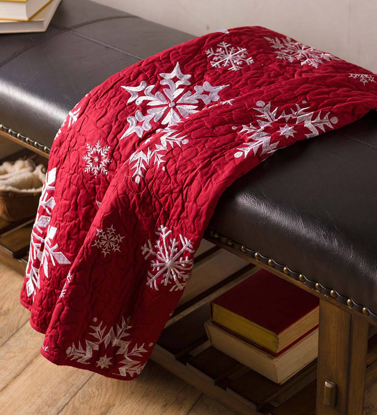 Falling Snow Embroidered Quilted Throw