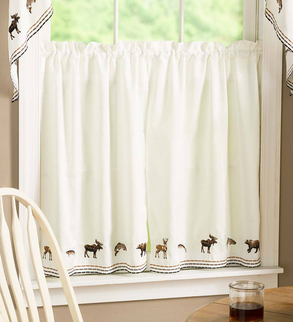 Lodge Embroidered Cafe Curtains, Tier Pair 56"W x 36"L