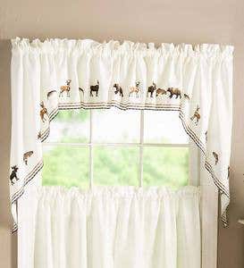 Lodge Embroidered Cafe Curtains, Tier Pair 56"W x 36"L