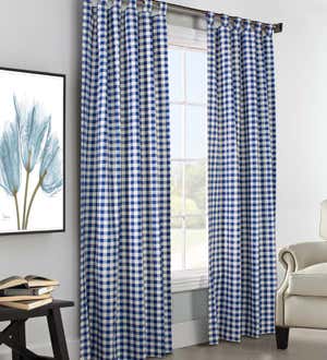 Thermalogic Check Tab-Top Double-Wide Curtain Pair, 84"L x 160"W - Natural