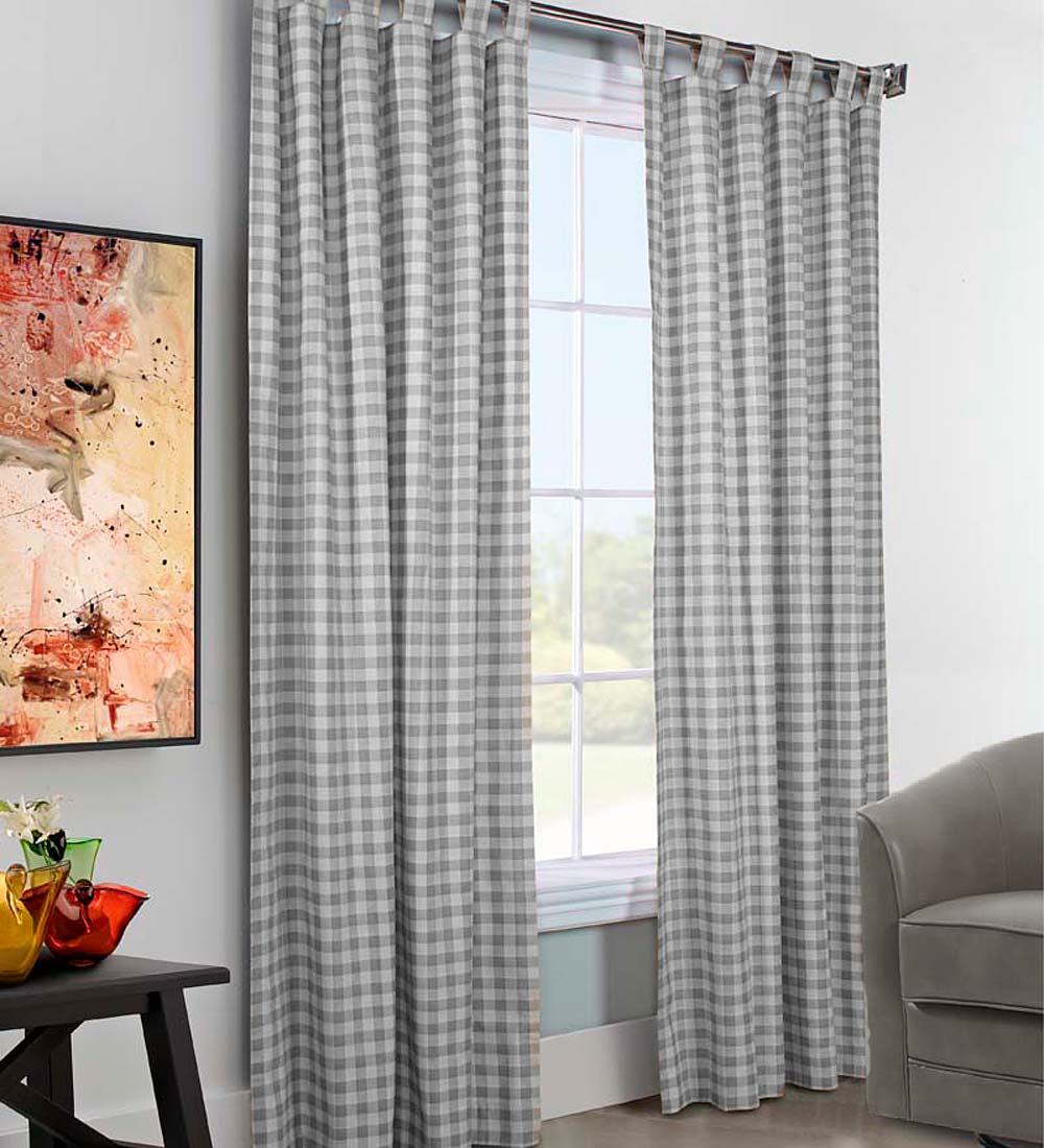 Thermalogic Check Tab-Top Double-Wide Curtain Pair, 84"L x 160"W - Grey