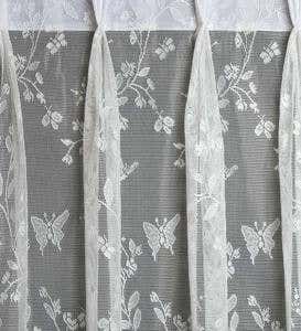Ruffled Butterfly Garden Sheer Curtains, 84"L - White