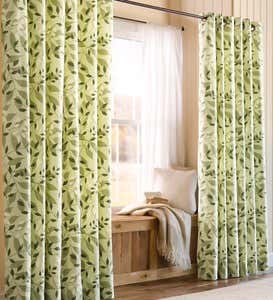 Leaves Grommet-Top Double Width Curtains, 84”L - Natural Leaves