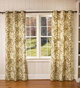 Leaves Grommet-Top Curtains, 72"L - Natural Leaves