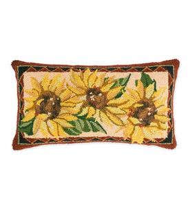 Hooked Wool Sunflower Lumbar Throw Pillow