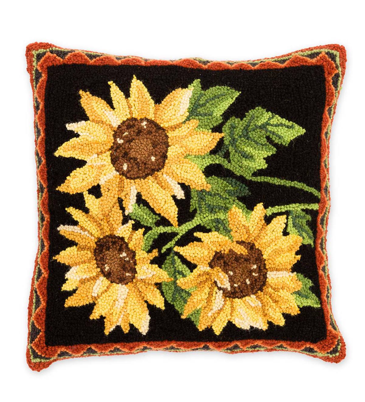 Hooked Wool Sunflower Throw Pillow
