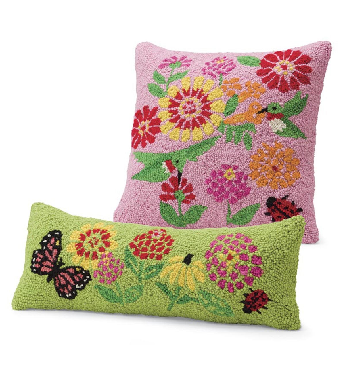 Set Of 2 Pillows, 1 Pink Square and 1 Green Lumbar