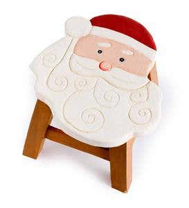 Hand-Carved Wood Holiday Footstool