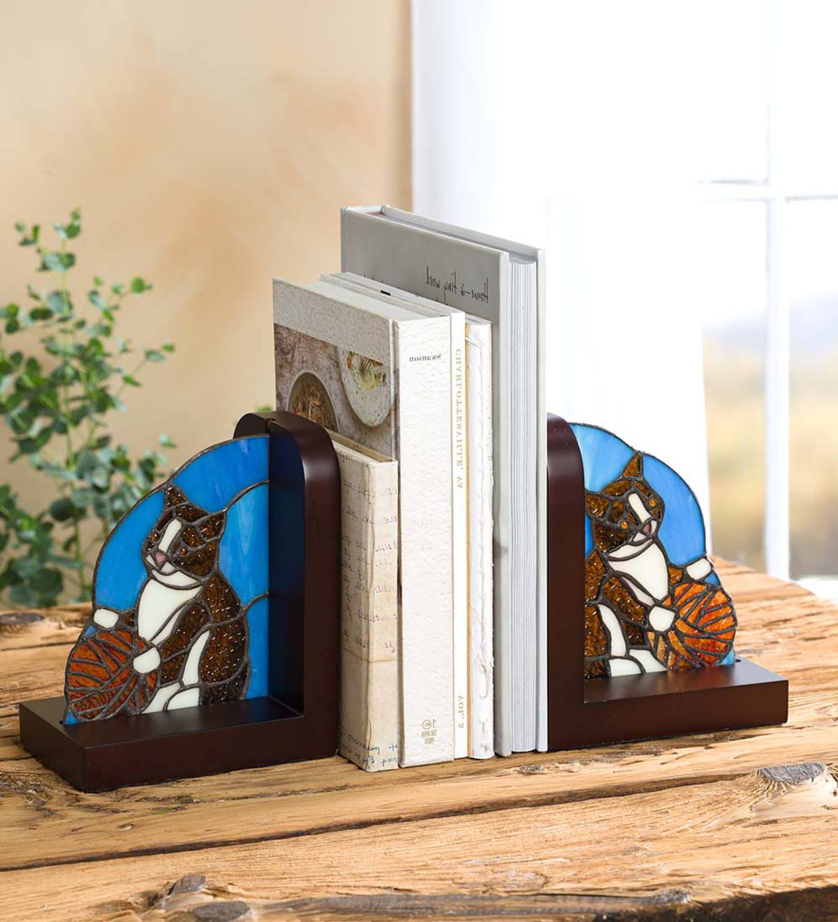 Stained Glass Cat Bookends, Set of 2