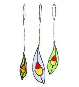 Hanging Stained Glass Peacock Feathers, Set of 3
